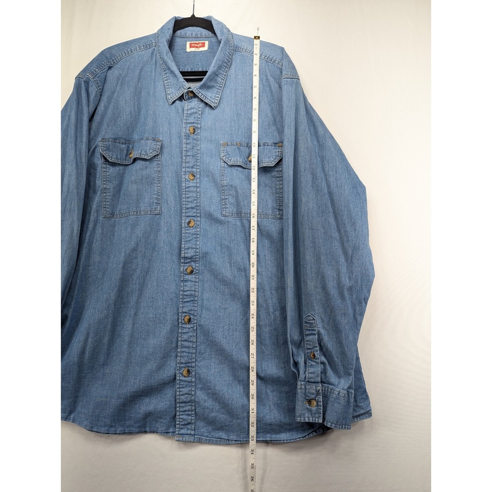 Wrangler Mens‎ 3XL Blue Denim Long Sleeve Button Down Shirt Cotton Stretch - Picture 4 of 8